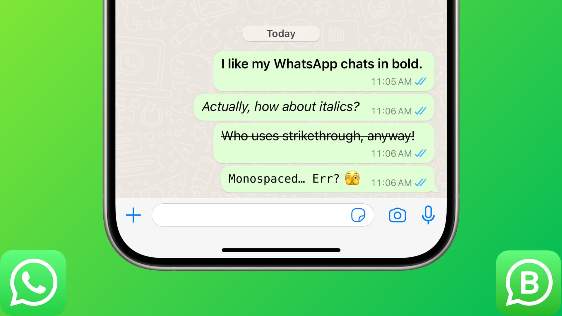 bold, italics, strikethrough, and monospace in WhatsApp